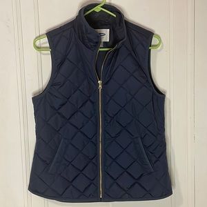 Old Navy, navy/blue, lightweight, puffer vest with gold zipper